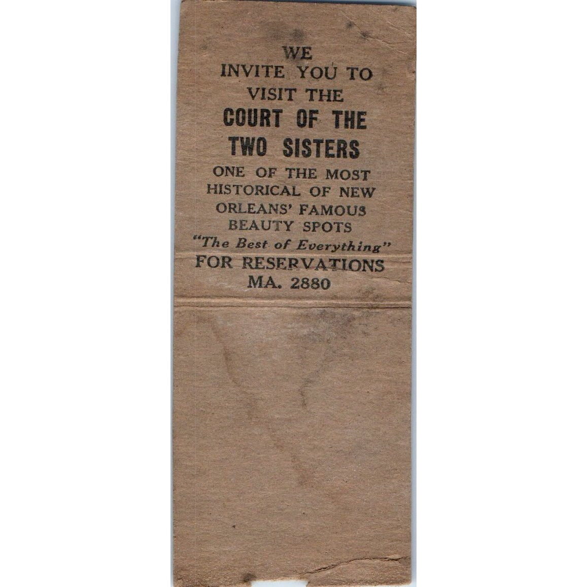 Court of the Two Sisters Jimmie Cooper New Orleans LA Vintage Matchbook SD2-Y5