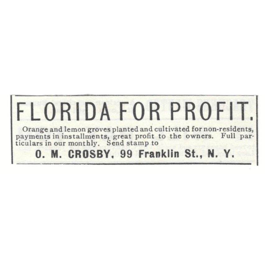 Florida Real Estate O.M. Crosby NY c1890 Victorian Ad AE9-CH3
