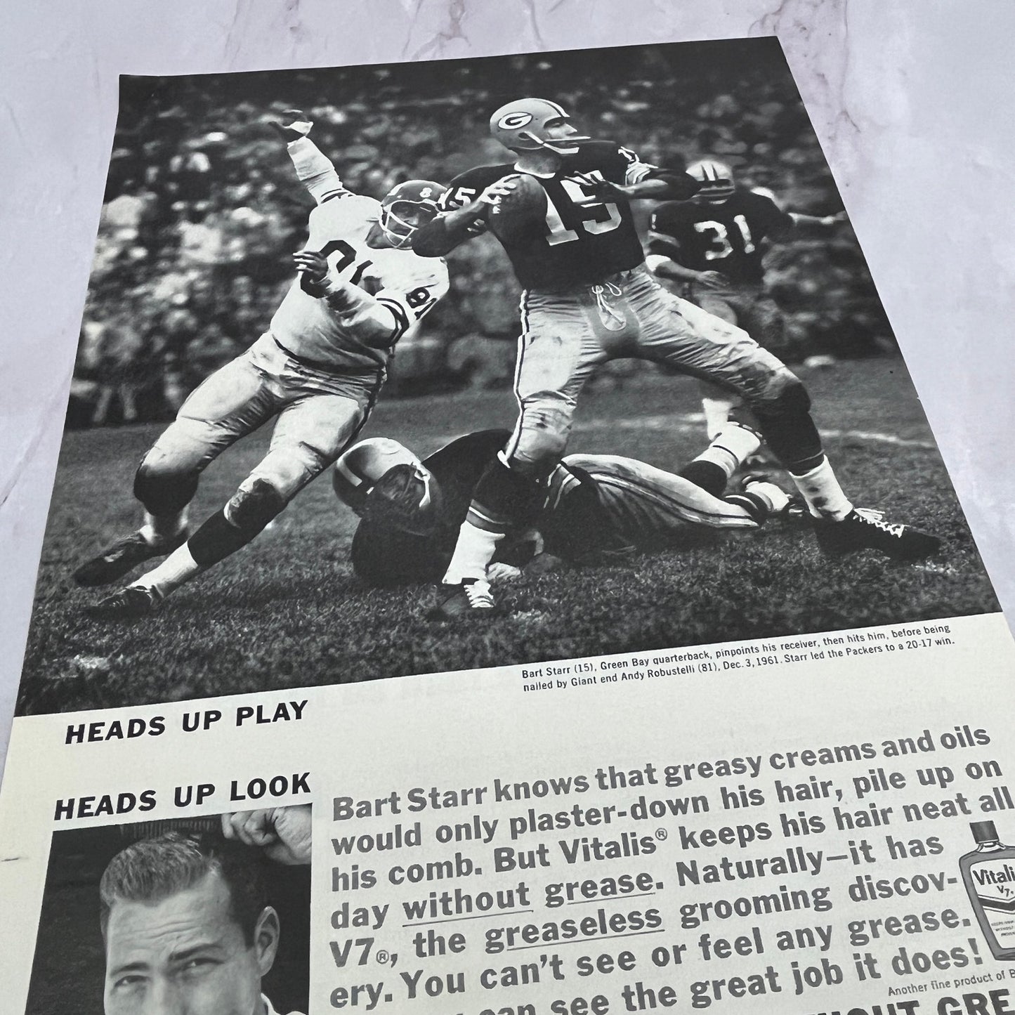 Bart Starr NFL Green Bay Packers Vitalis Pomade Vintage 8x10 Ad V14-5
