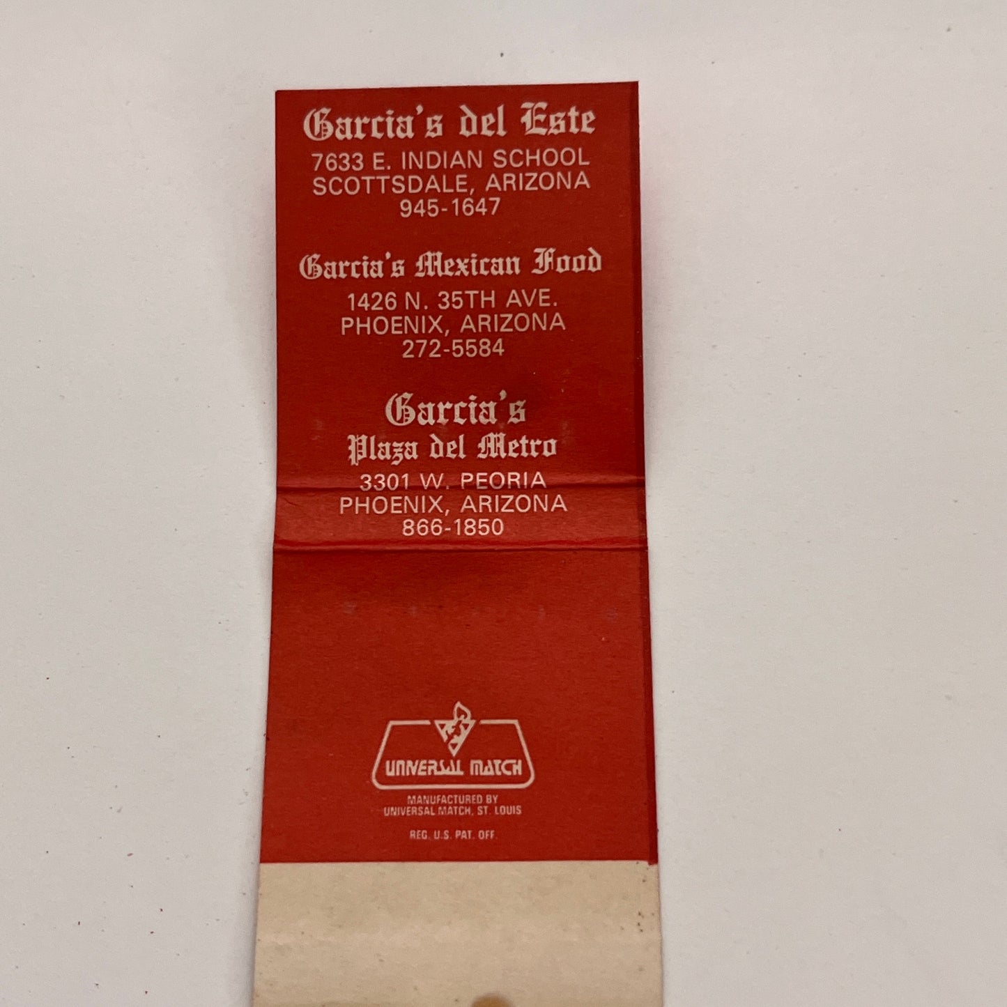 Garcia's Restaurants Scottsdale Phoenix Arizona Vintage Matchbook TB6-MB2-15