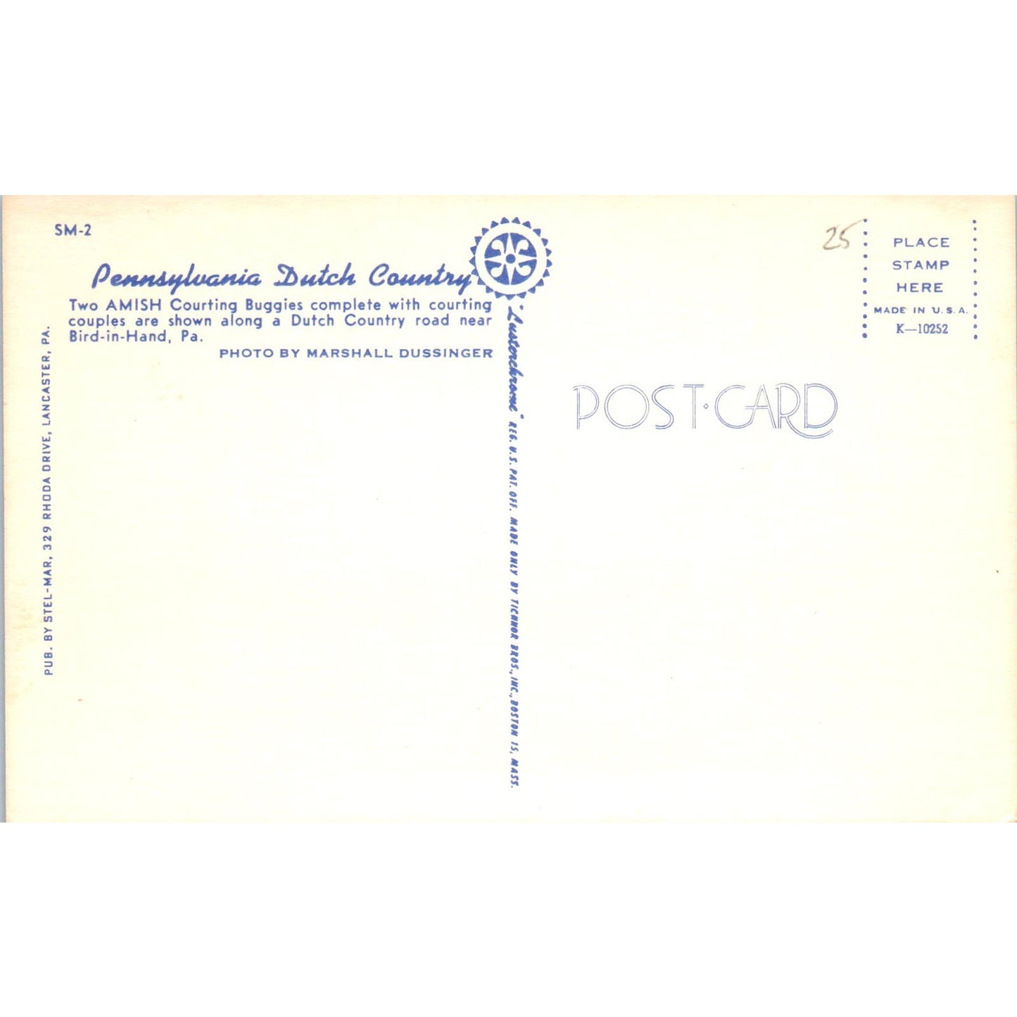 Two Amish Courting Buggies Pennsylvania Dutch Country Postcard PD7