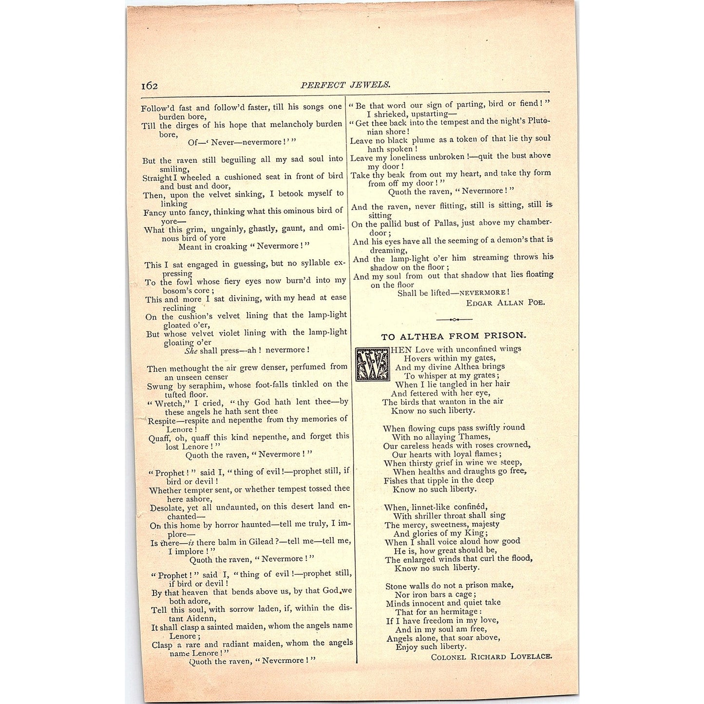 The Raven Edgar Allan Poe, To Althea from Prison Lovelace 1884 Poem TA5-CJ-3