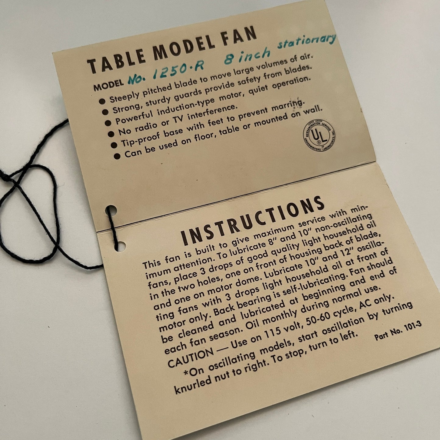 Zero Quality Model Fans McGraw-Edison Co Boonville MO Showroom Hang Tag AG5-M4