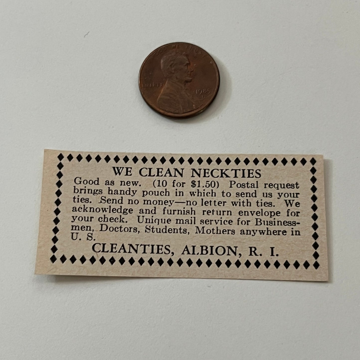 Cleanties We Clean Neckties Albion RI 1952 Yankee Magazine Ad SAG5-S3