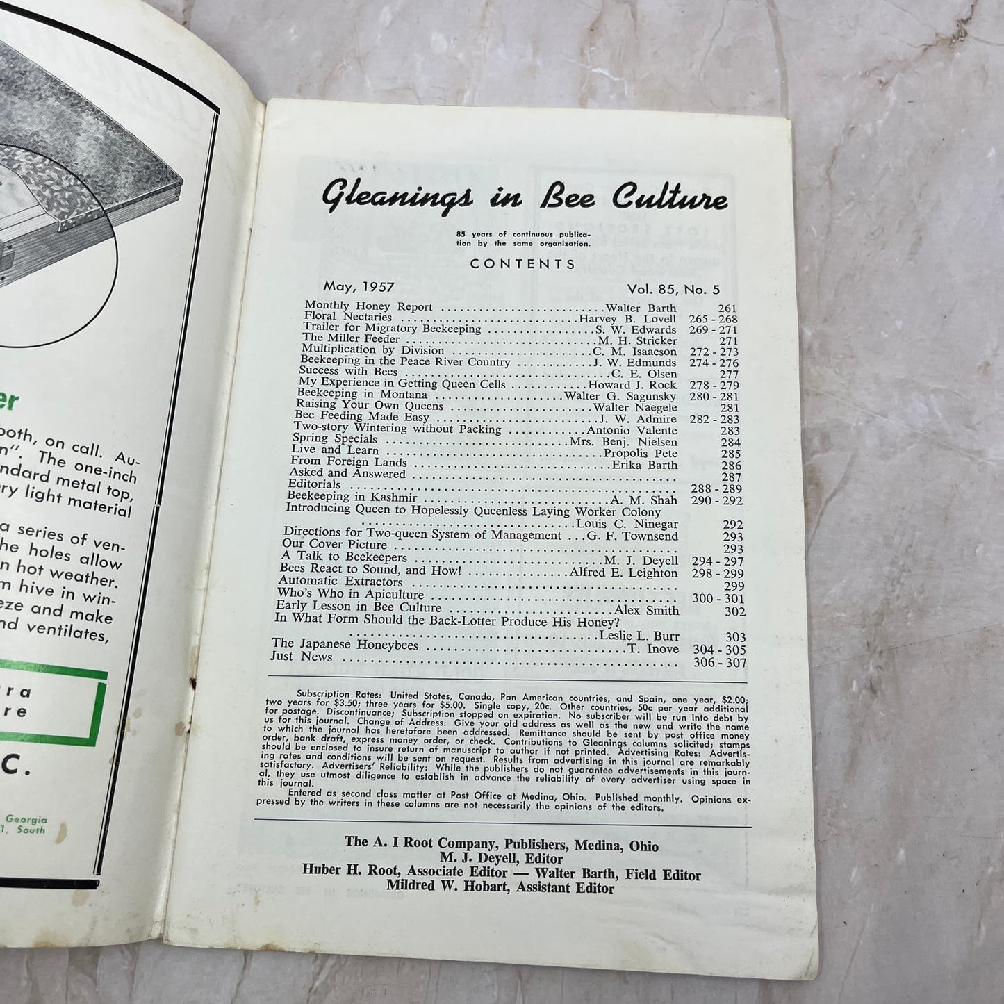 1957 May Gleanings in Bee Culture Magazine Bees Beekeeping Honey TD7