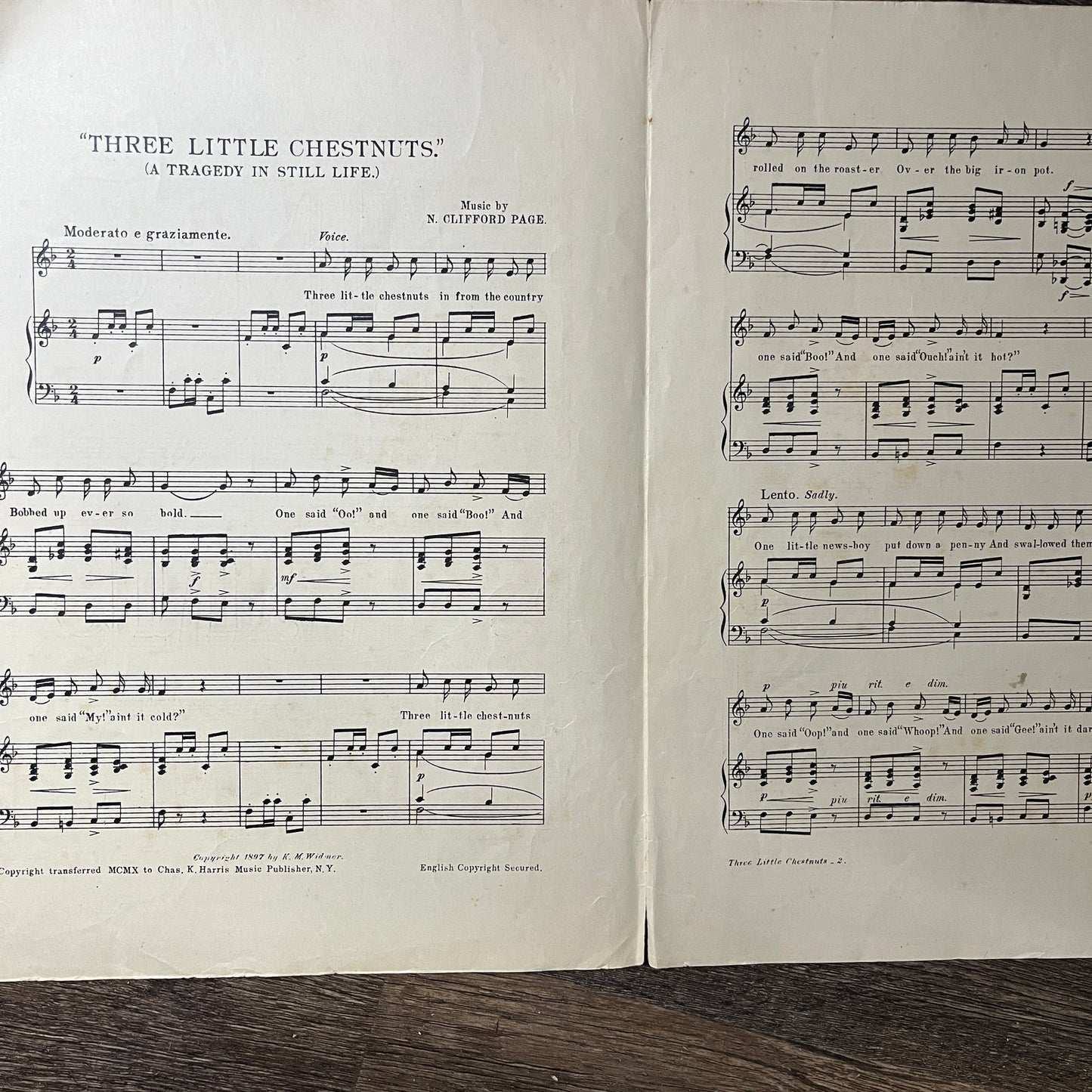 Three Little Chestnuts N. Clifford Page 1910 Sheet Music V13