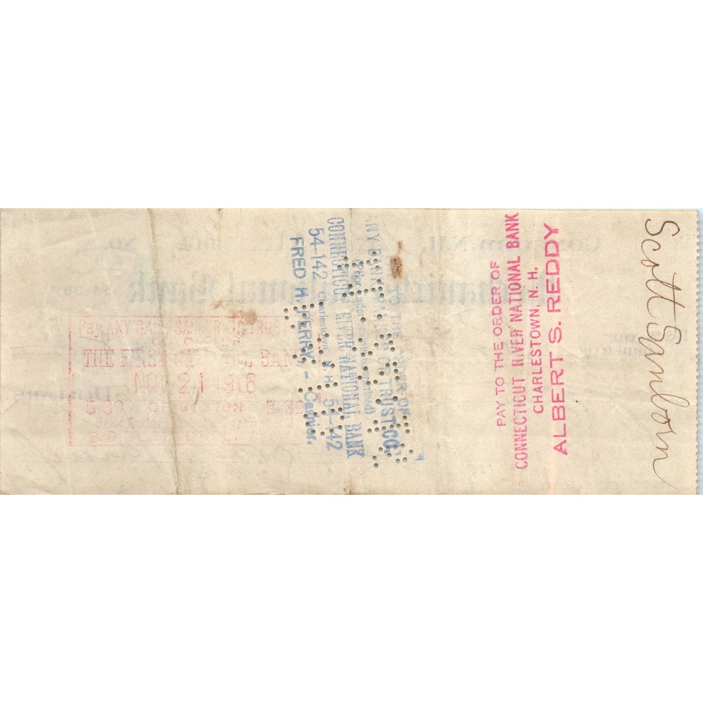 1916 Mechanicks National Bank Concord NH Bank Check AD8-R4