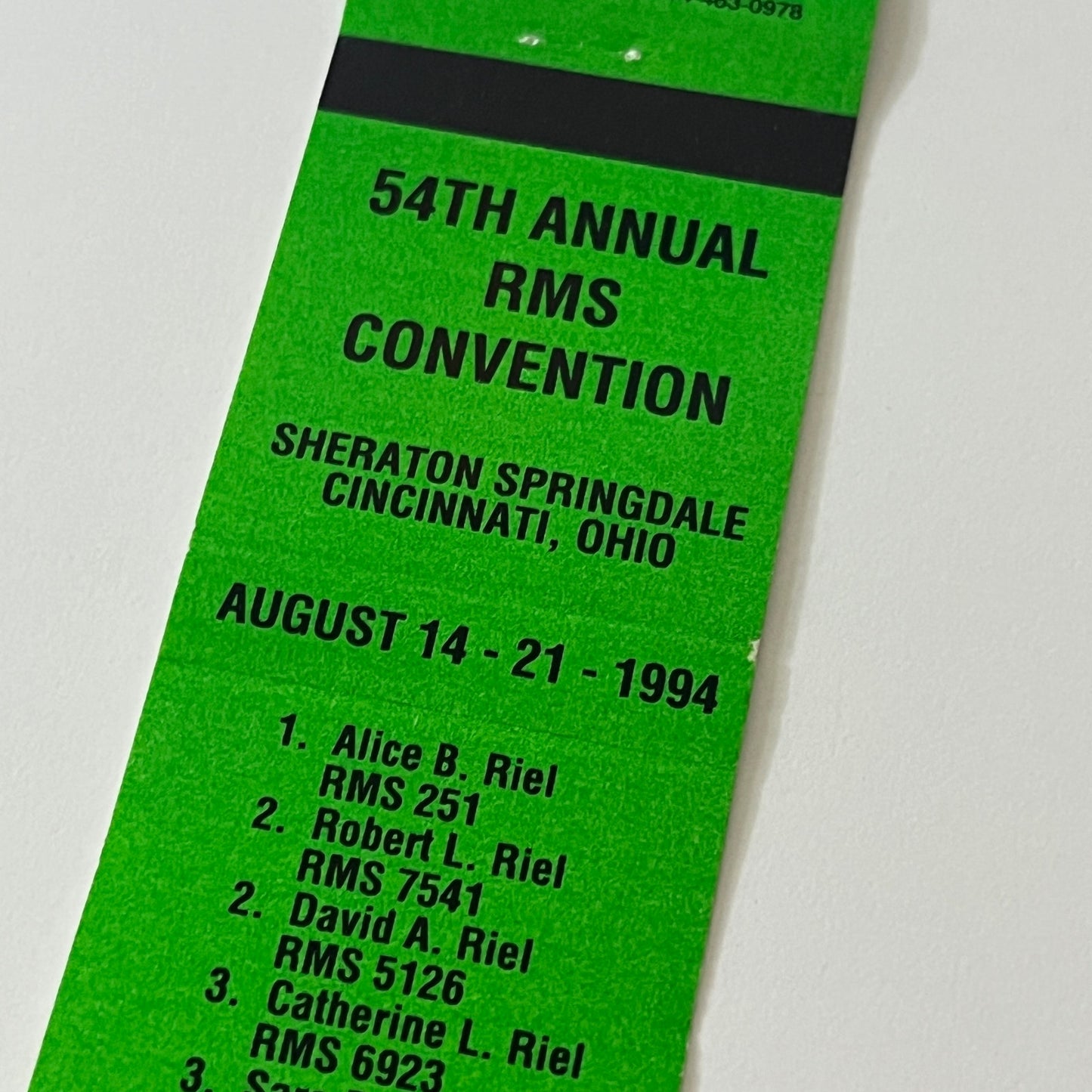 1994 RMS Convention Cincinnati OH Vintage Matchbook Cover TB6-MB2-5
