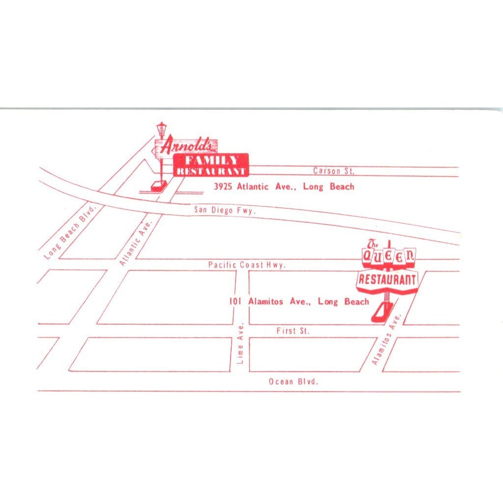 The Queen Restaurant L. Baker Long Beach CA Vintage Business Card SD8-B7