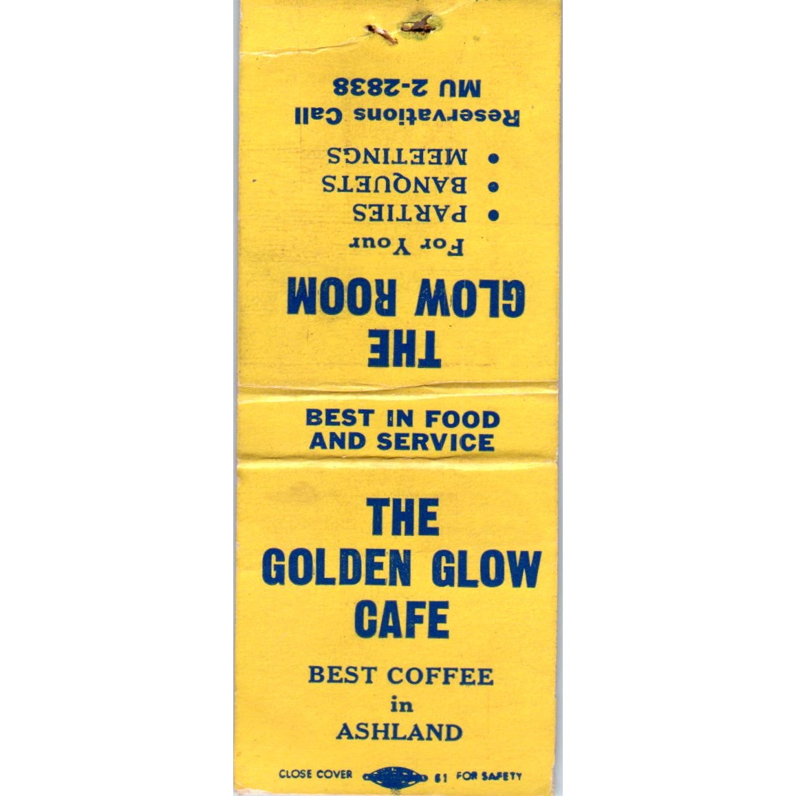 The Golden Glow Cafe Ashland WI Vintage Matchbook Cover SD4-Y12