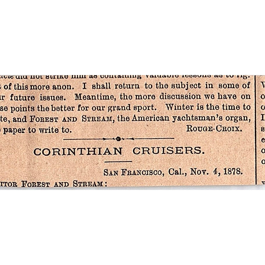 Captains Hawkins & Cartwright NY Shelter Island Fishing 1878 Article AG2-S15