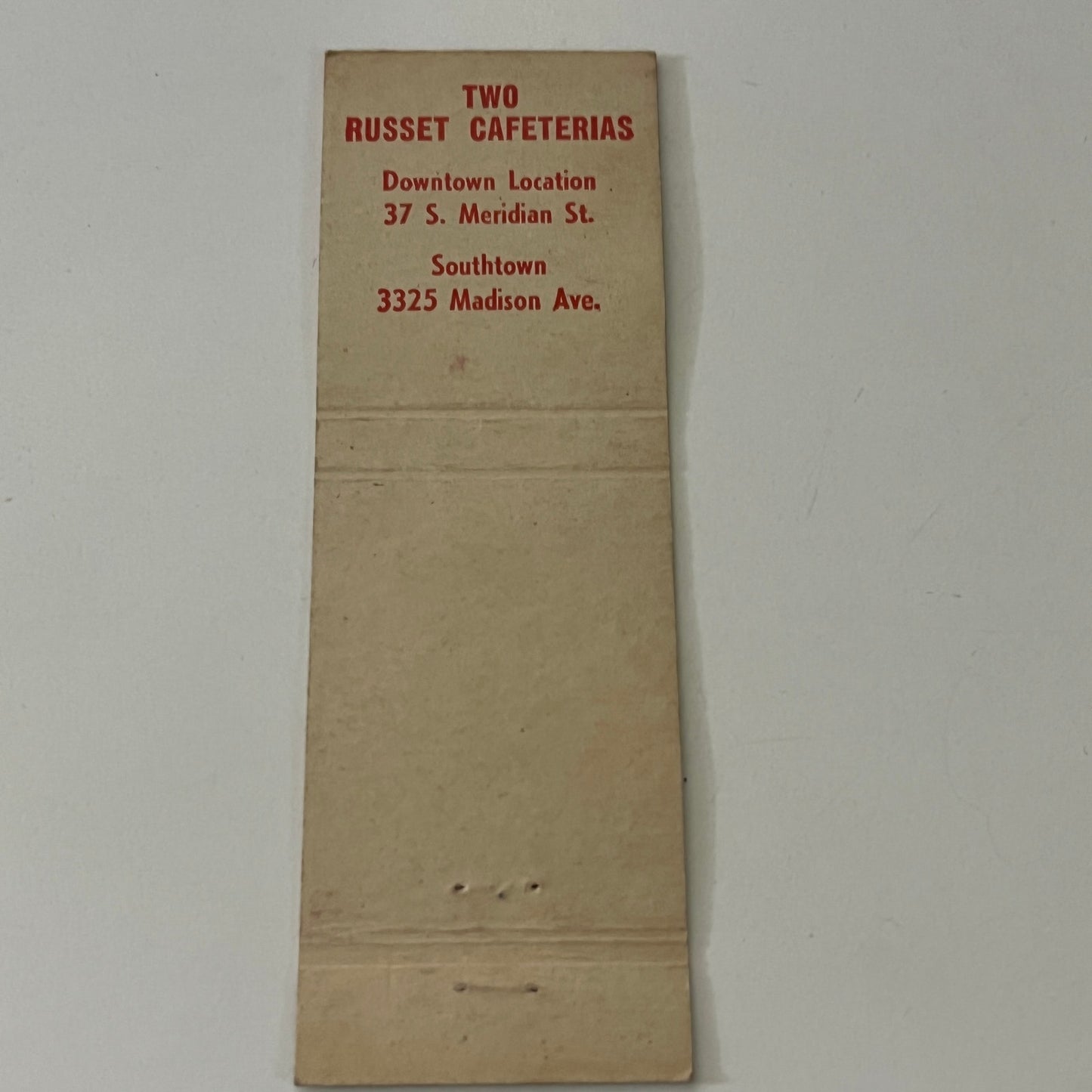 Russet Cafeteria Indianapolis IN Vintage Matchbook Cover MB8-5