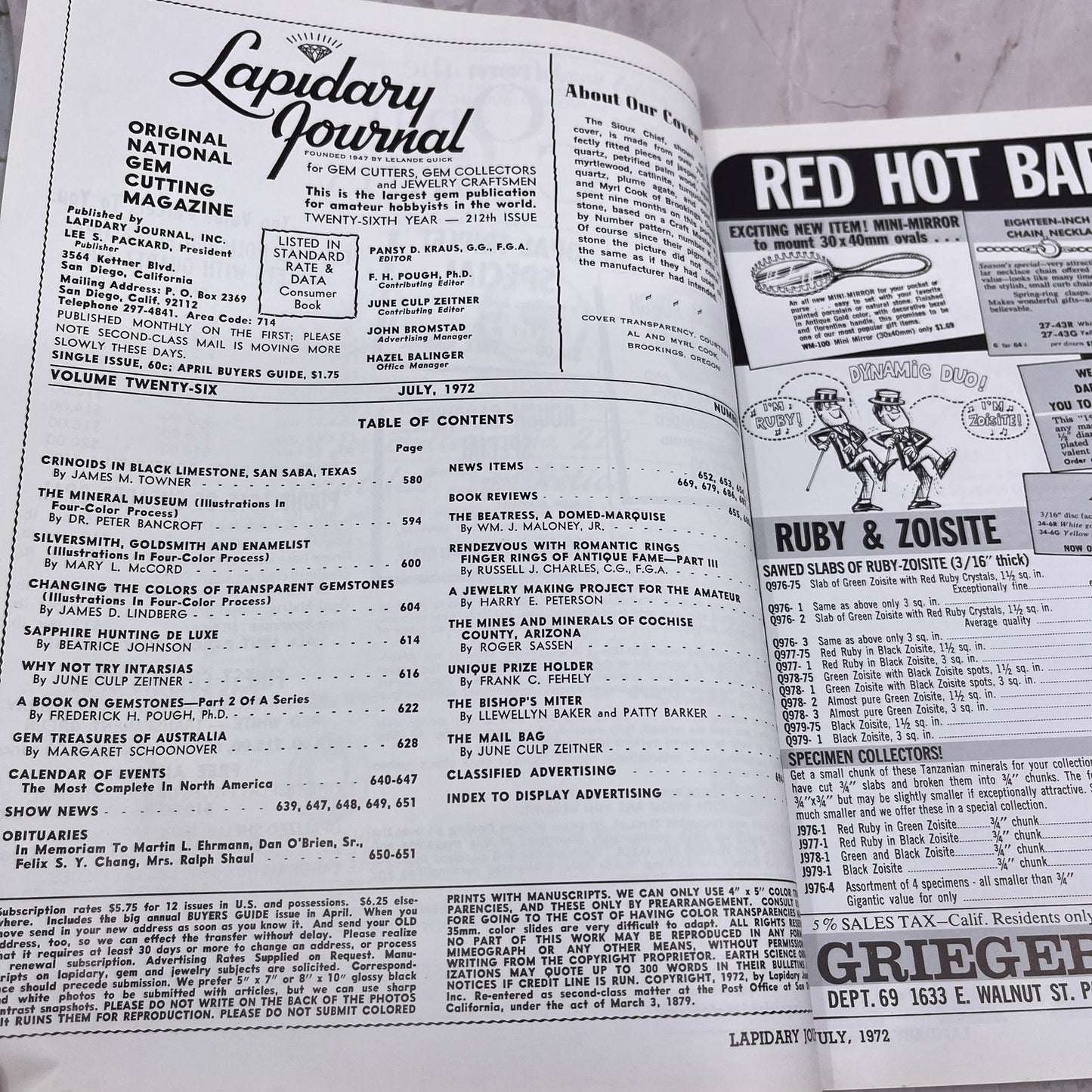 The Indian Chief Intarsia - Lapidary Journal Magazine - July 1972 M26