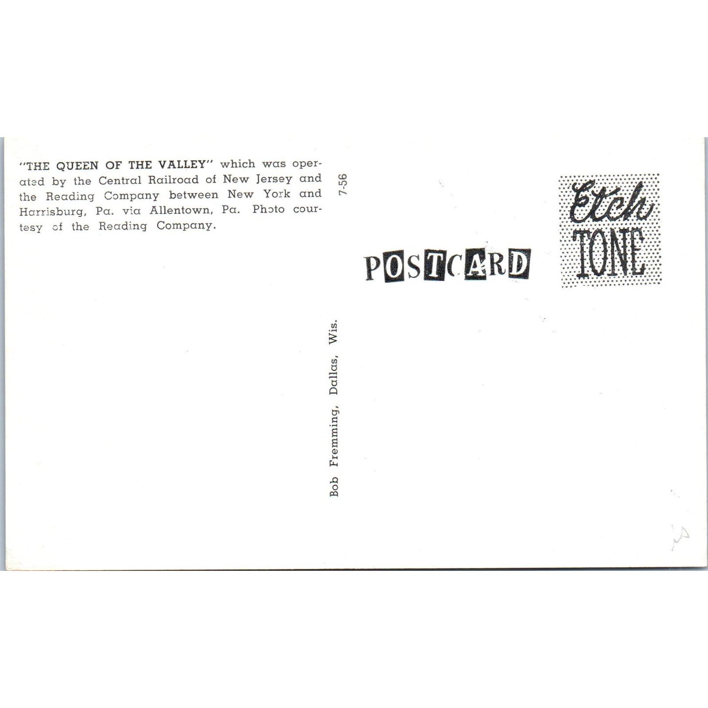 Queen of the Valley Reading Central Railroad New York Harrisburg Postcard PC17