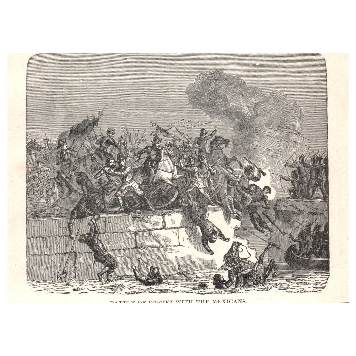 Slaughter of Mexicans by Spaniards at Cholula 1911 Engraving Print AF5-9