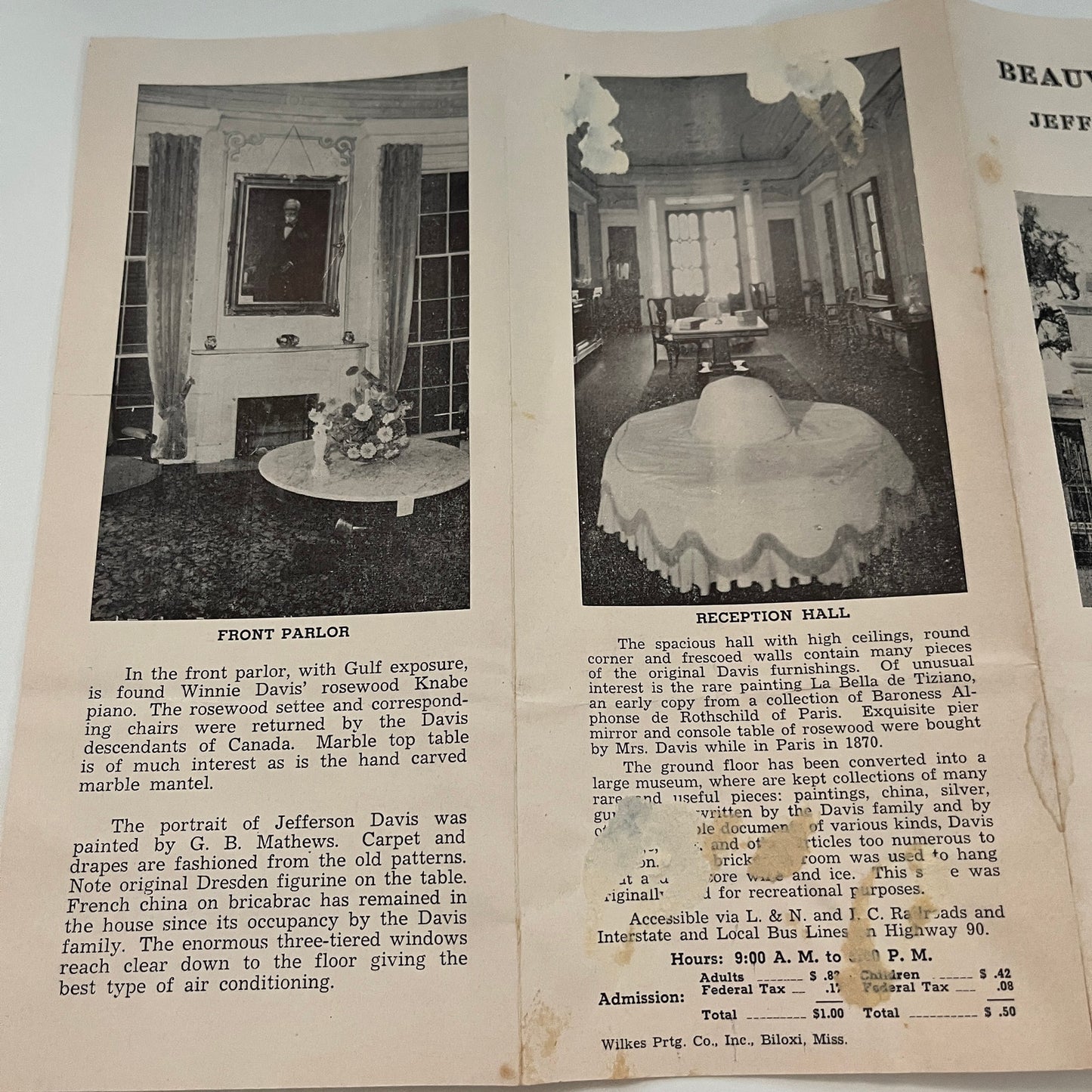 Beauvoir House Jefferson Davis Shrine Biloxi MS 1953 Travel Brochure AG8-H5