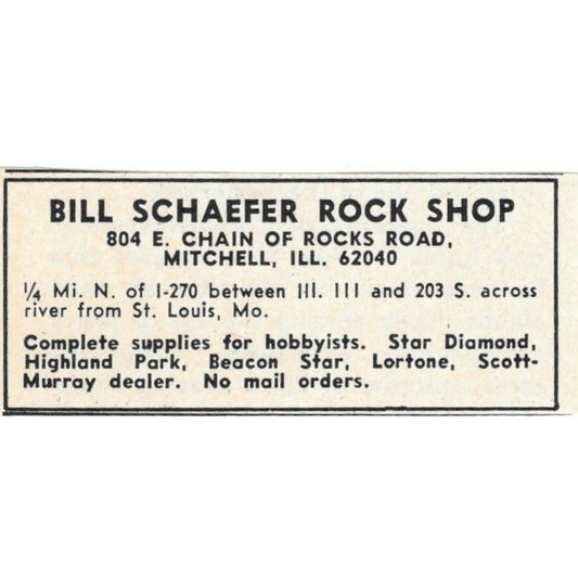 Bill Schaefer Rock Shop Mitchell Illinois 1971 Magazine Ad AD8-O2