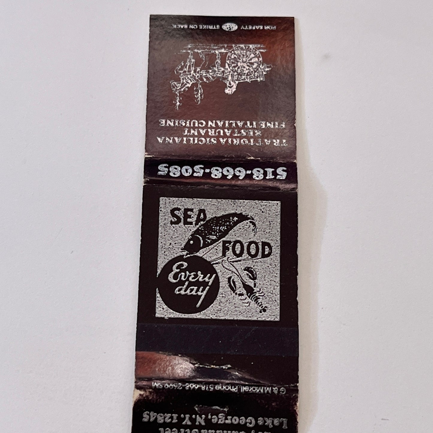 Trattoria Siciliana Restaurant Lake George NY Vintage Matchbook Cover TB6-MB1-11