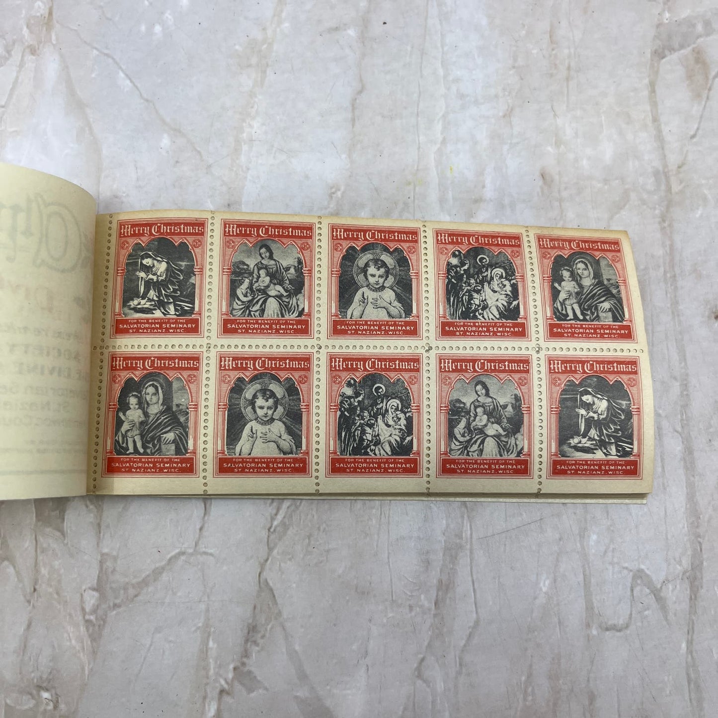 1929 Book of Christmas Seals Society of the Divine Savior St. Nazianz WI TI8-S6