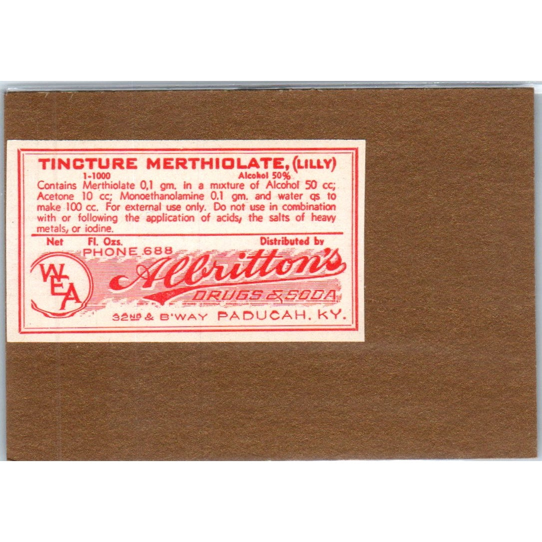 Albritton's Drugs & Soda Tincture Paducah KY Antique Apothecary Label TH2-AL