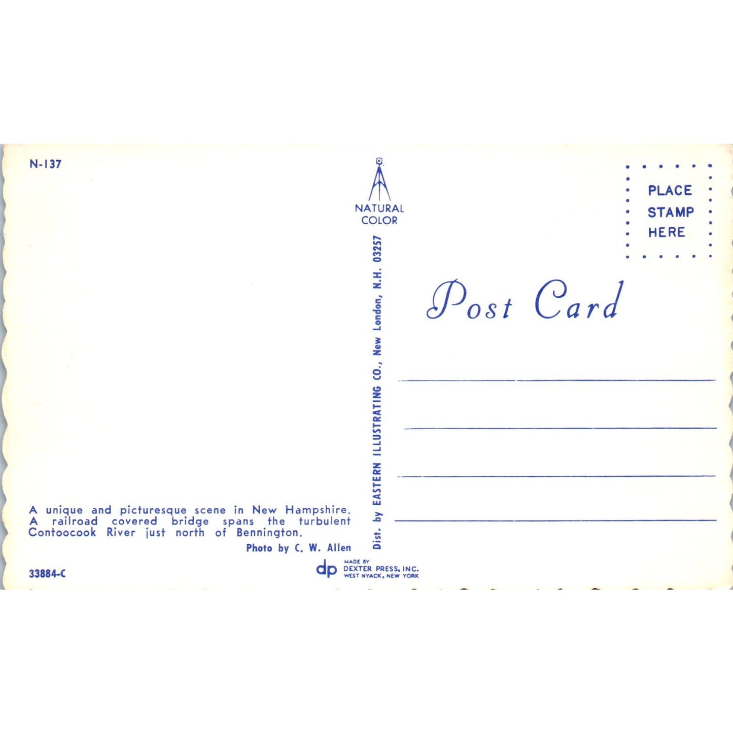 Contoocook River Bennington New Hampshire Covered Bridge Postcard PC3