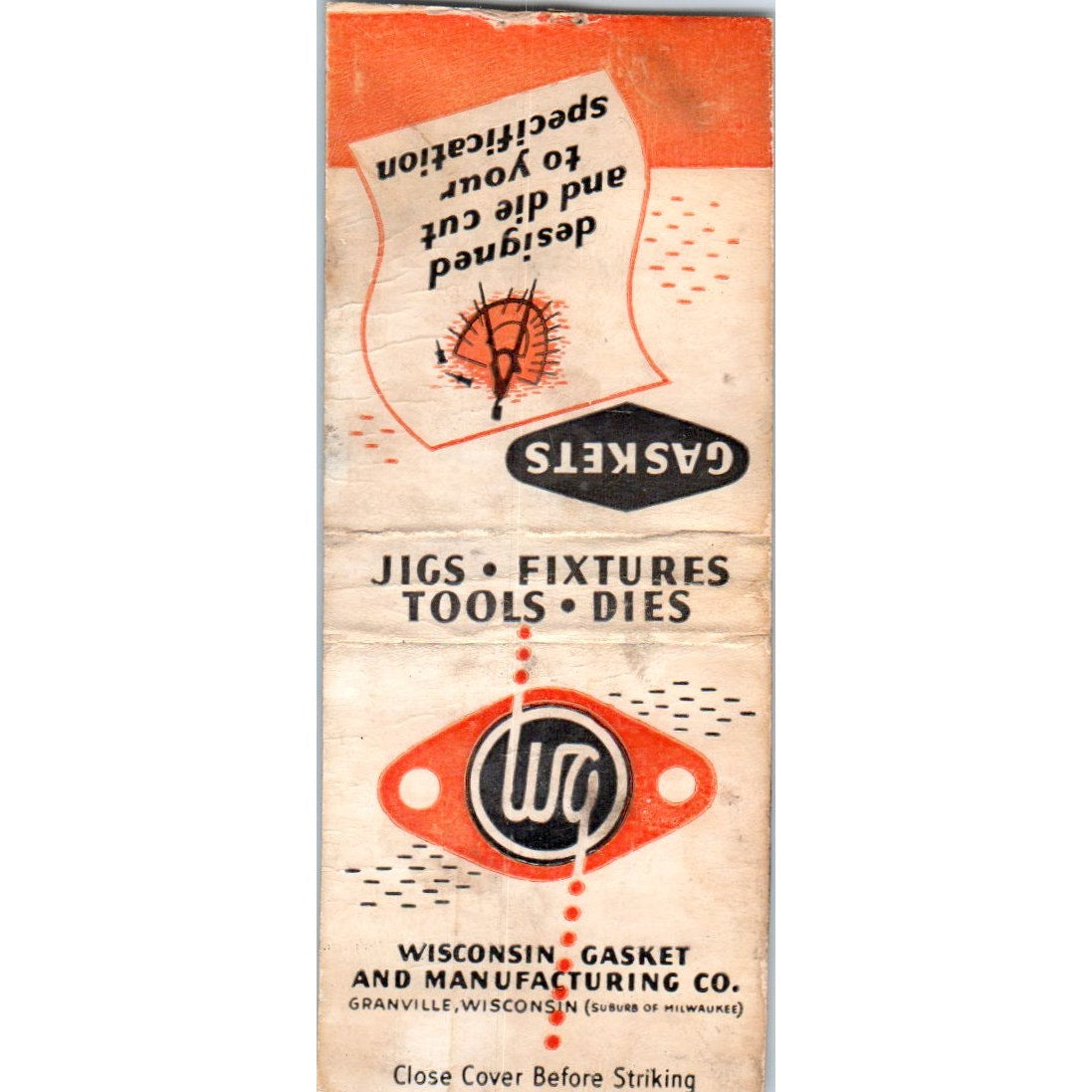 Wisconsin Gasket and Manufacturing Company Vintage Matchbook Cover SD4-Y17