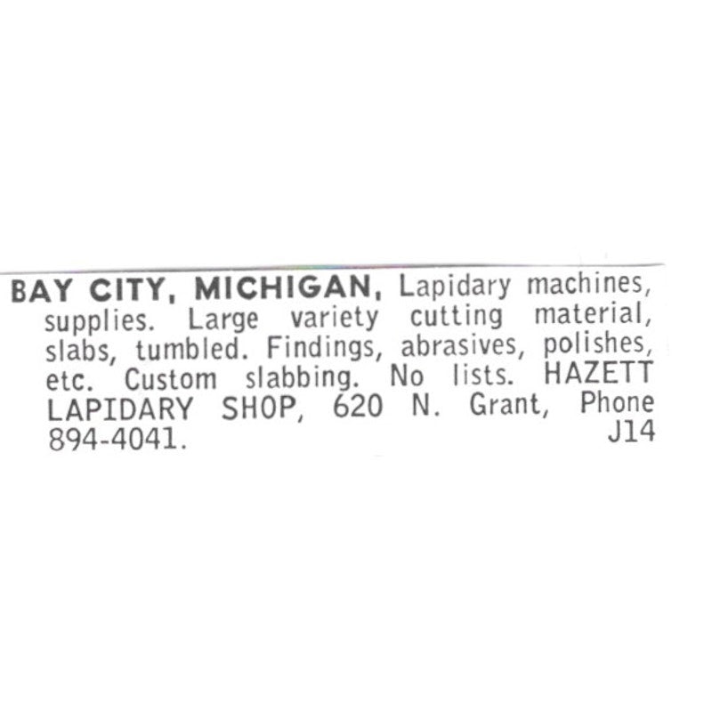 Hazett Lapidary Gem Shop Bay City Michigan 1972 Ad AF8-S13