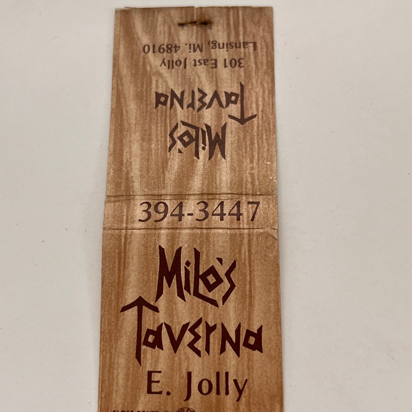 Milo's Taverna E. Jolly Lansing MI Vintage Matchbook TB6-MB2-15