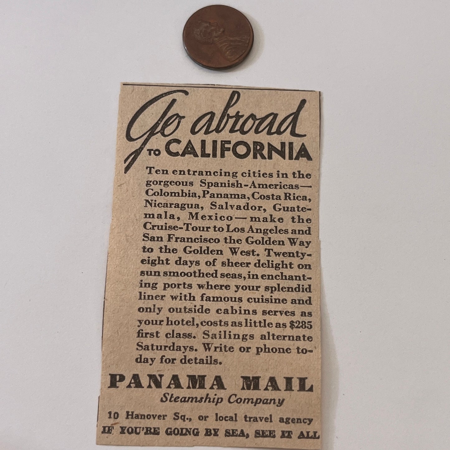 Panama Mall Steamship Company New York NY 1931 Newspaper Ad SAG4-S13