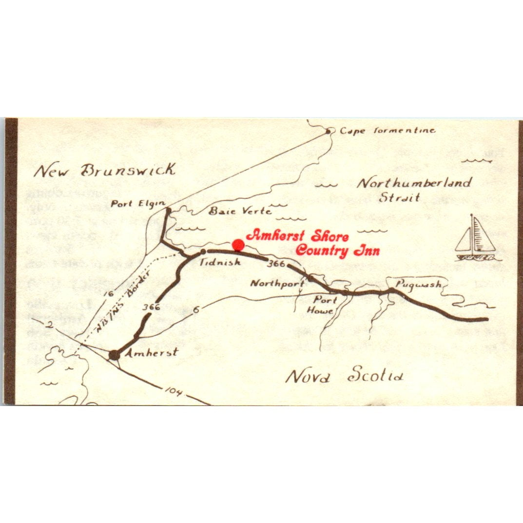 Amherst Shore Country Inn Restaurant Nova Scotia Vintage Business Card SD8-B6