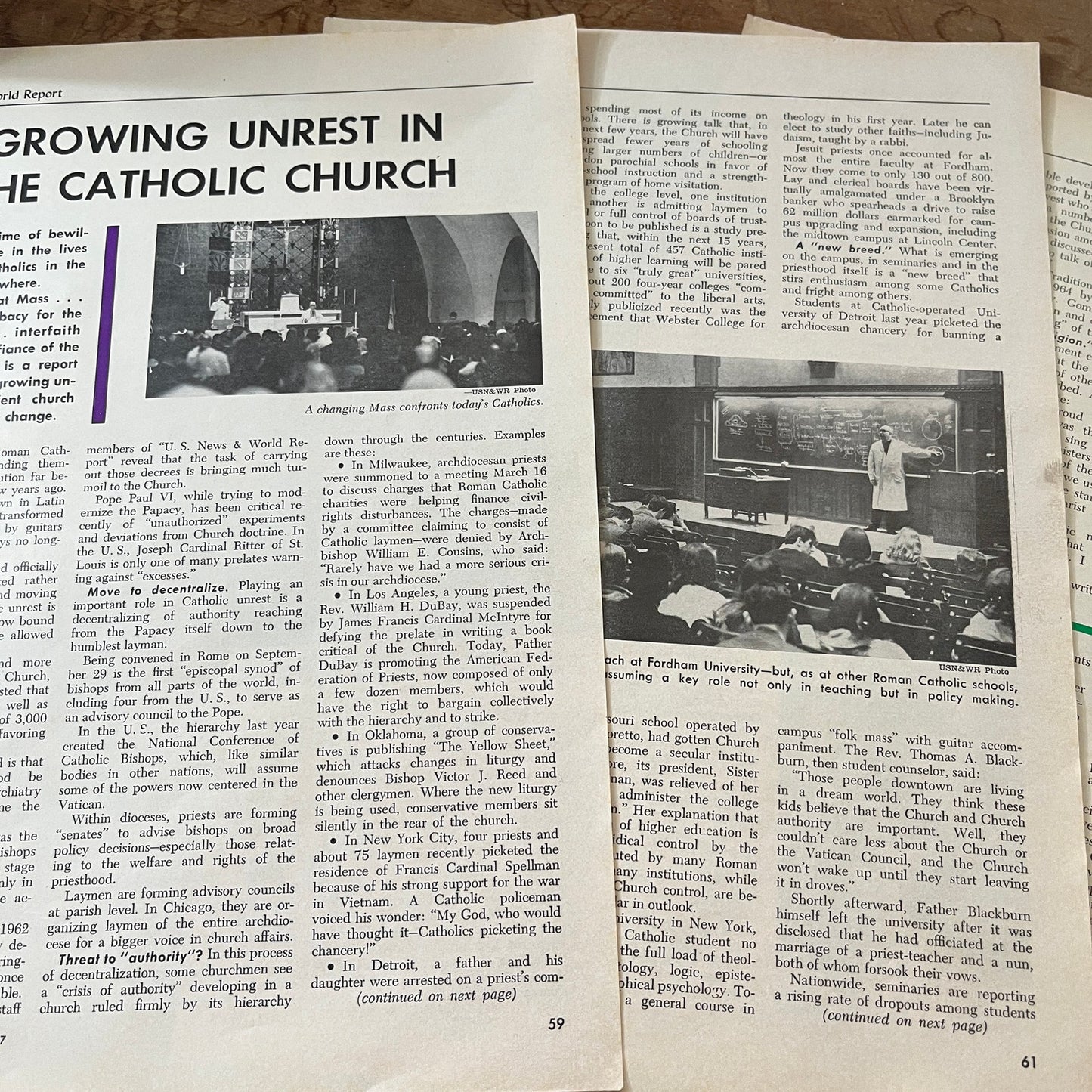 Growing Unrest in the Catholic Church 3 Pages 1967 Article AG1-15