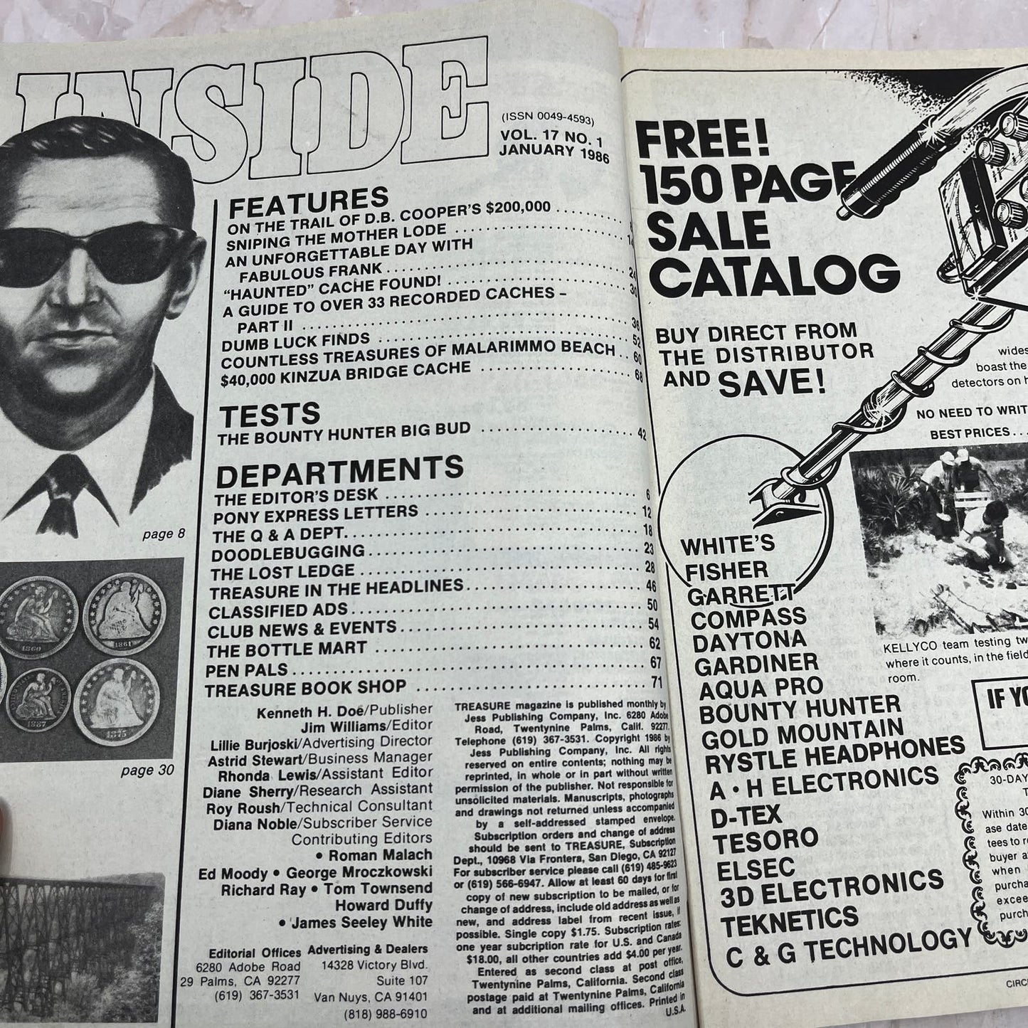 1986 Jan - Treasure Magazine - Treasure Hunting Metal Detecting Gold Coins M10