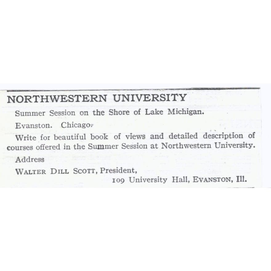 Northwestern University Summer Session Walter Dill Scott c1918 Ad AE5-SV4