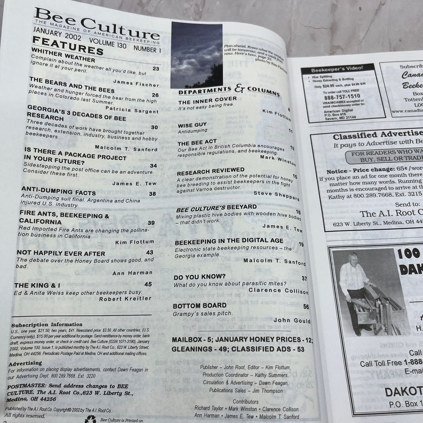 2002 Jan - Bee Culture Magazine - Bees Beekeeping Honey M32