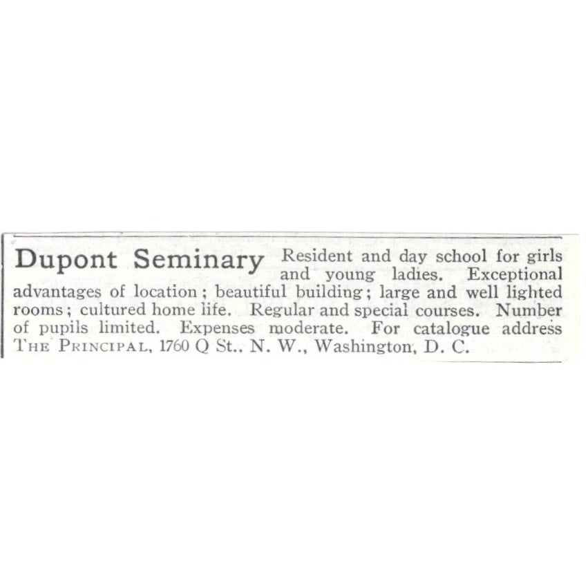 Dupont Seminary for Girls Washington DC 1903 Ad AG3-S15
