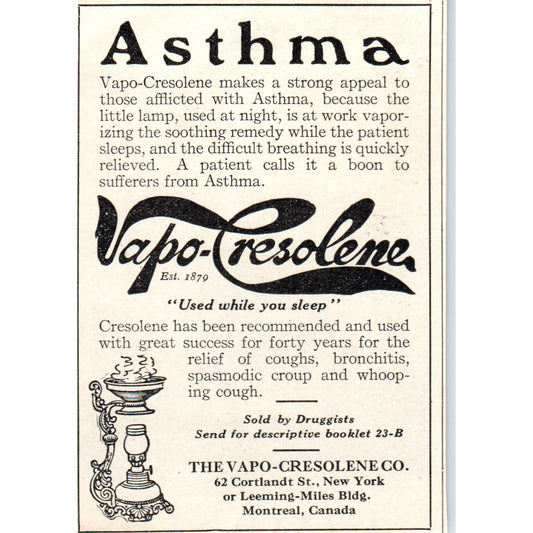Vapo-Cresolene Co Asthma Remedy Montreal Canada 1924 Magazine Ad AF2-A1