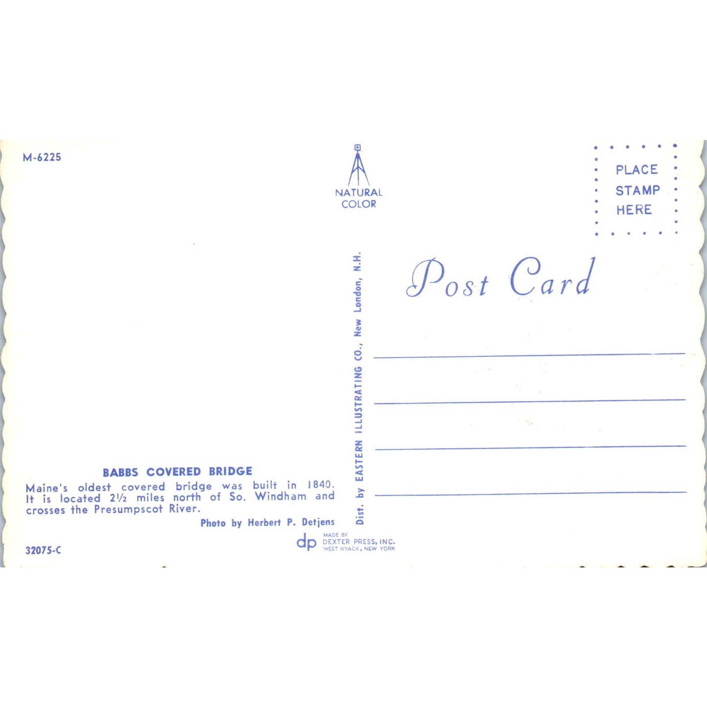 Babbs Bridge Presumpscot River So. Windham Maine Covered Bridge Postcard PB13