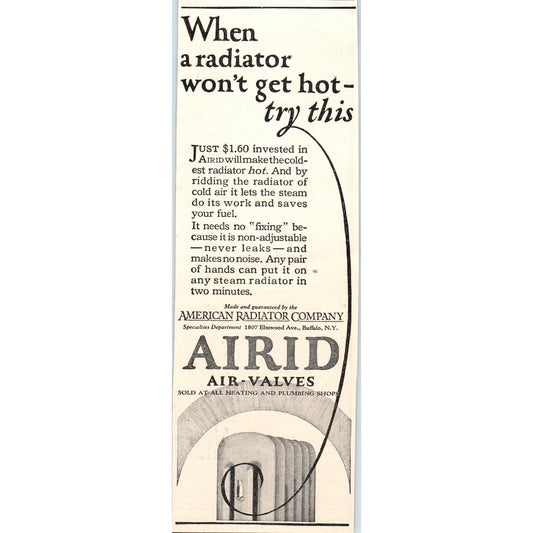 Airid Air Valves American Radiator Company Buffalo NY 1924 Magazine Ad AF2-A1