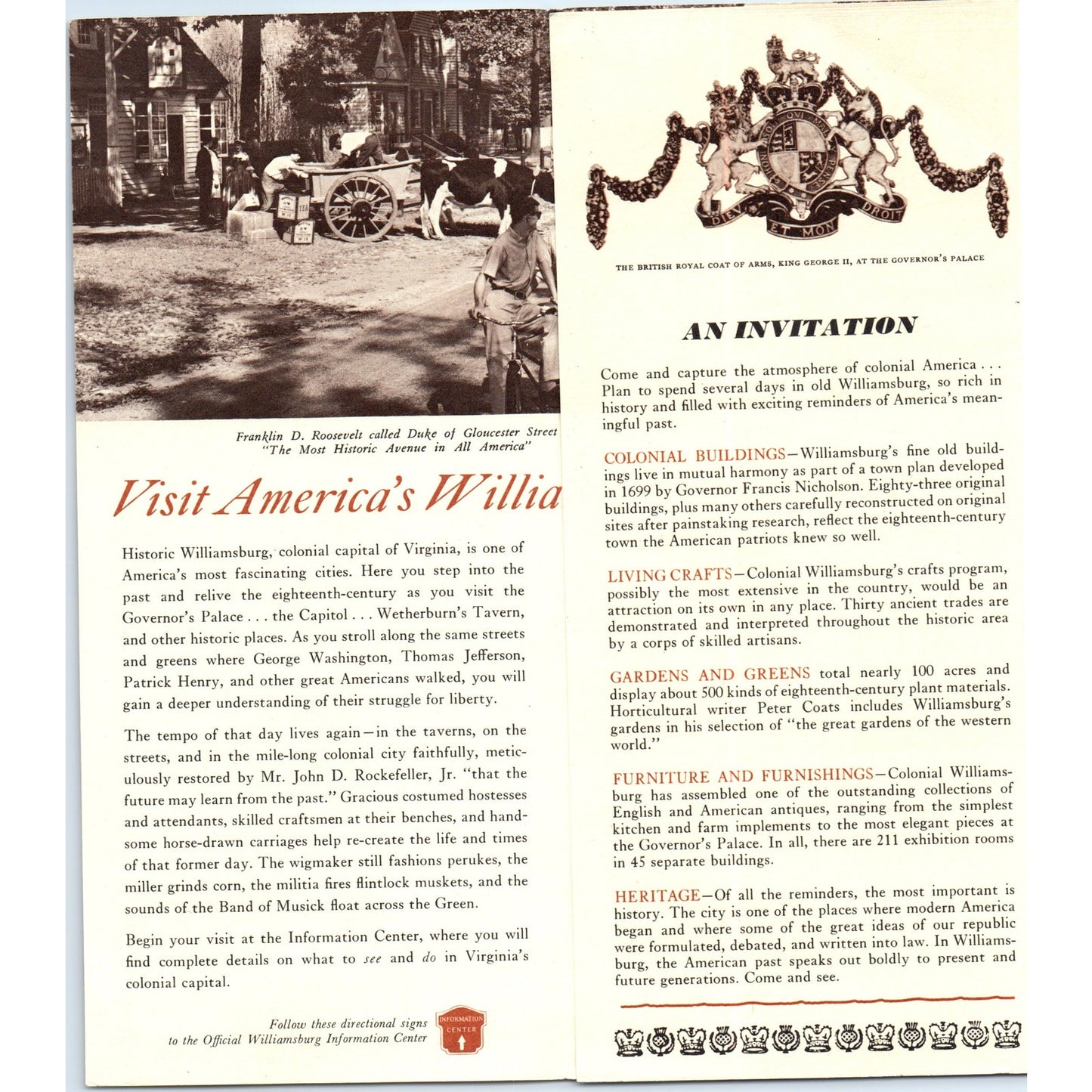 Vintage Historic Colonial Williamsburg Virginia Map & Brochure TF4-B3