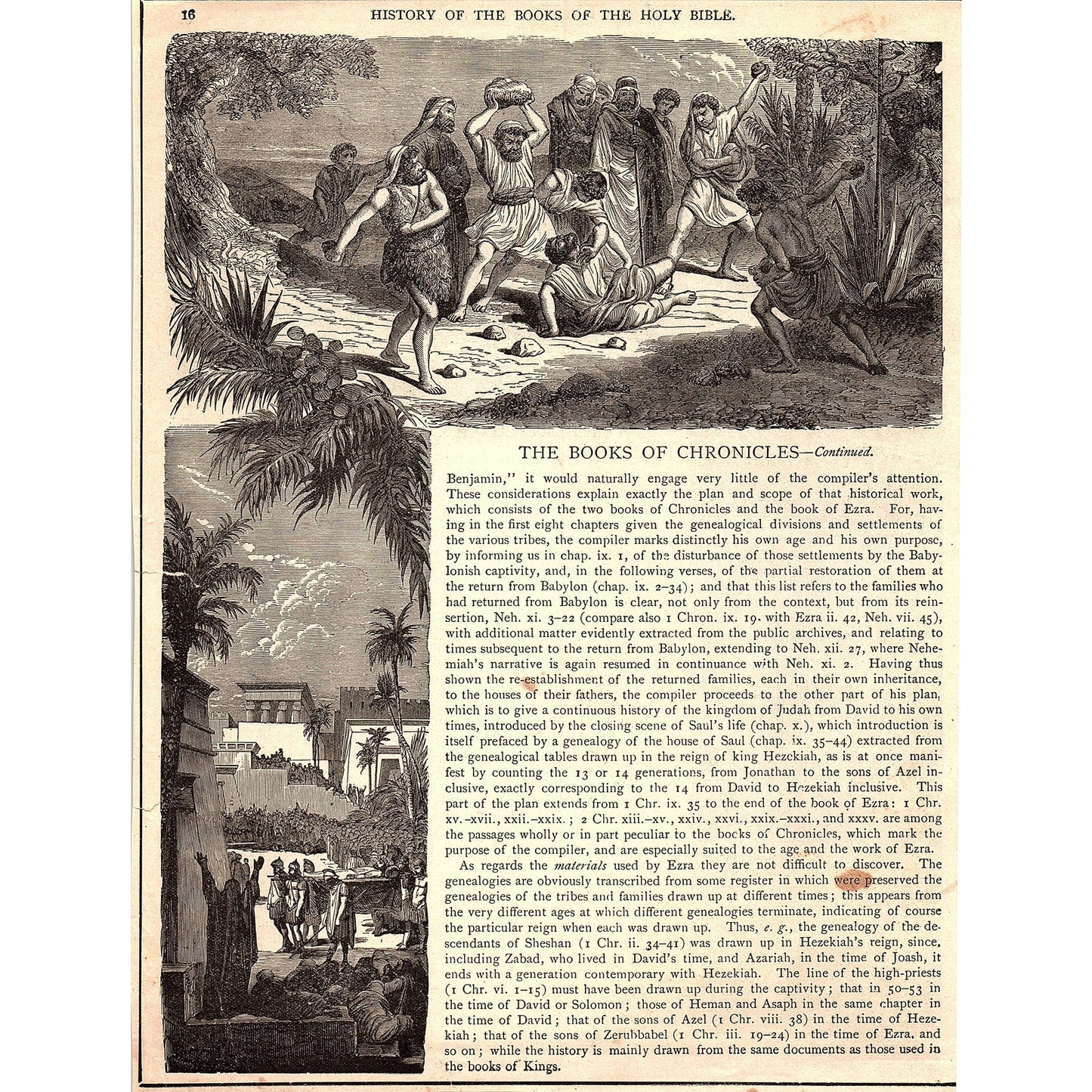 The Books of Chronicles 1892 Bible Engraving SAG4-9