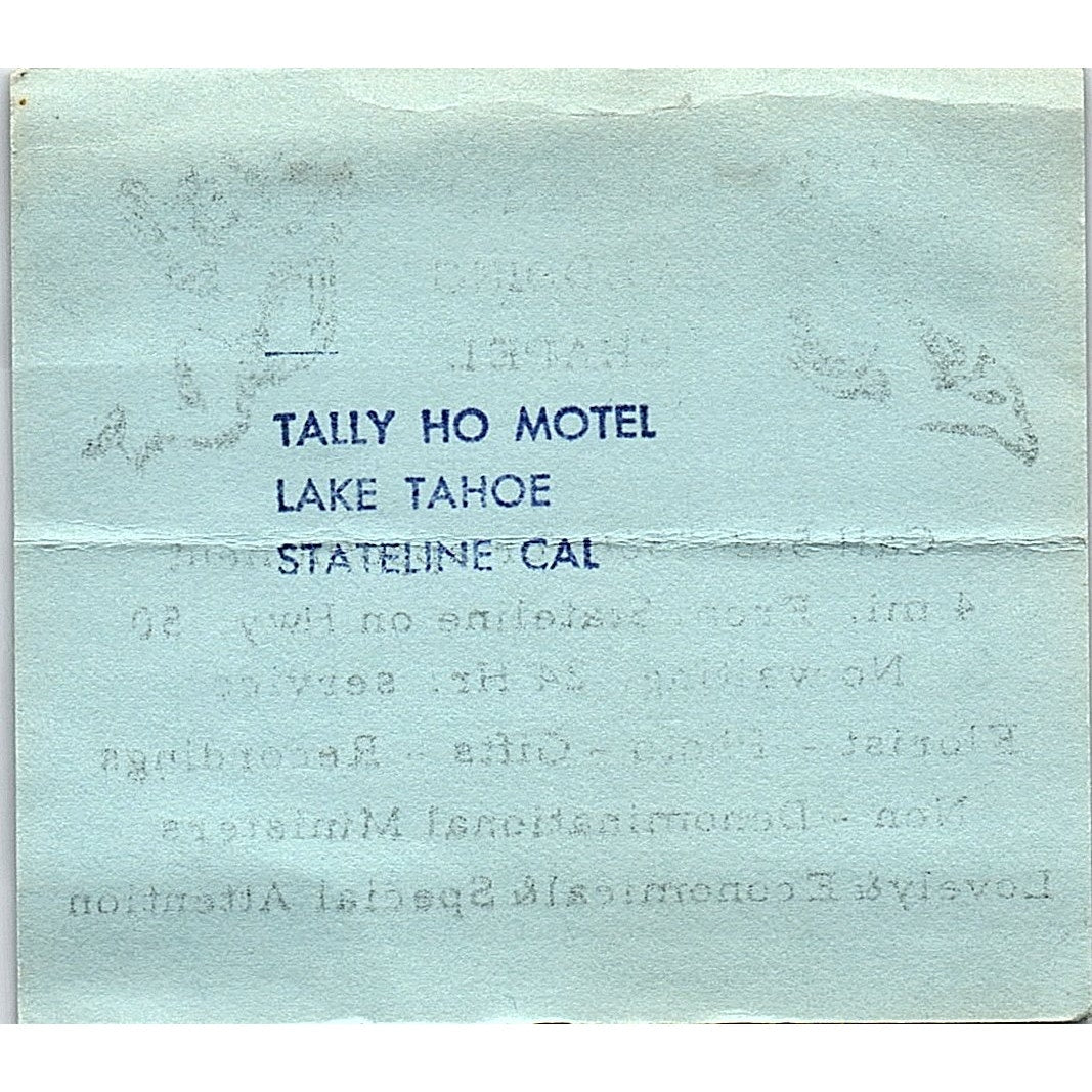 Lakeside Wedding Chapel Tally Ho Motel Lake Tahoe Stateline Business Card ML1-6