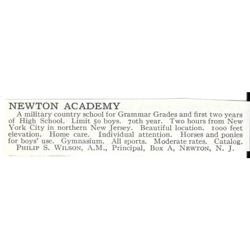 Newton Academy Newton NJ Philip S. Wilson A.M. c1920 Harper's Magazine Ad AG4-S8