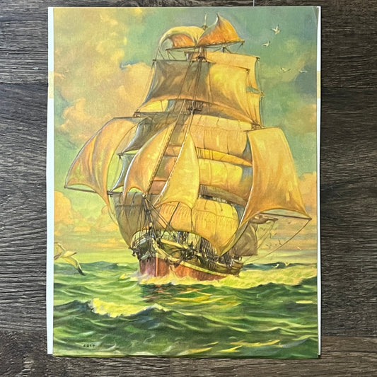 Vintage Embossed Sailboat Print Kitsch 7x10 Art Print V2
