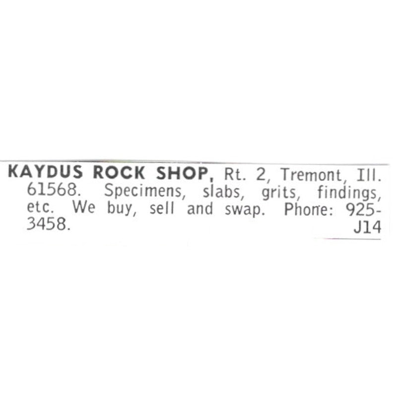 Kaydus Rock Shop Tremont Illinois 1972 Ad AF8-S25