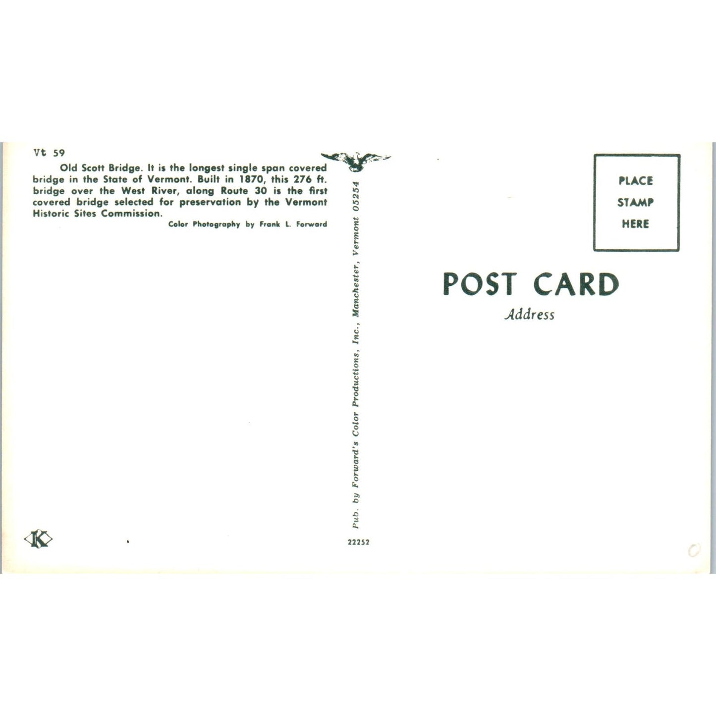 Old Scott Bridge West River VT Vintage Covered Bridge Postcard PC14