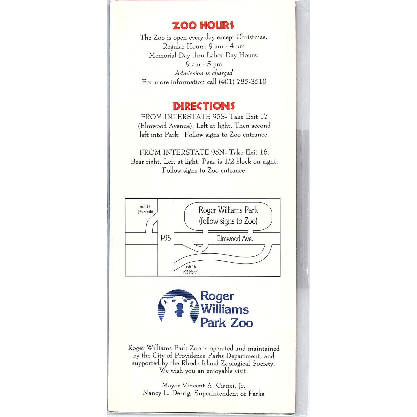 Vintage Roger Williams Park Zoo Providence Rhode Island Travel Brochure TH2-TB2