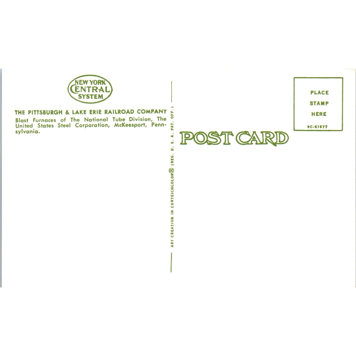 Pittsburgh & Lake Erie Central Railroad Company Blast Furnaces Postcard PC17