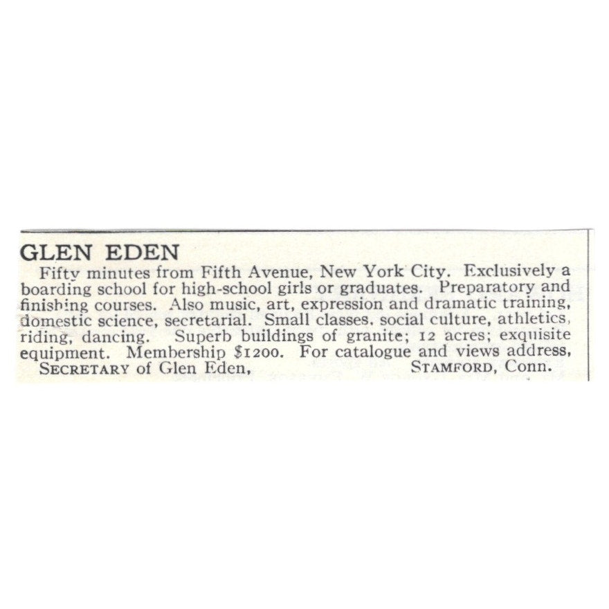 Glen Eden Girls Boarding School Stamford CT 1924 Magazine Ad AD8-O7