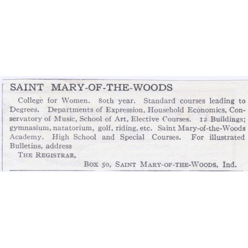 Saint Mary-of-the-Woods College for Women IN c1918 Advertisement AE5-SA10