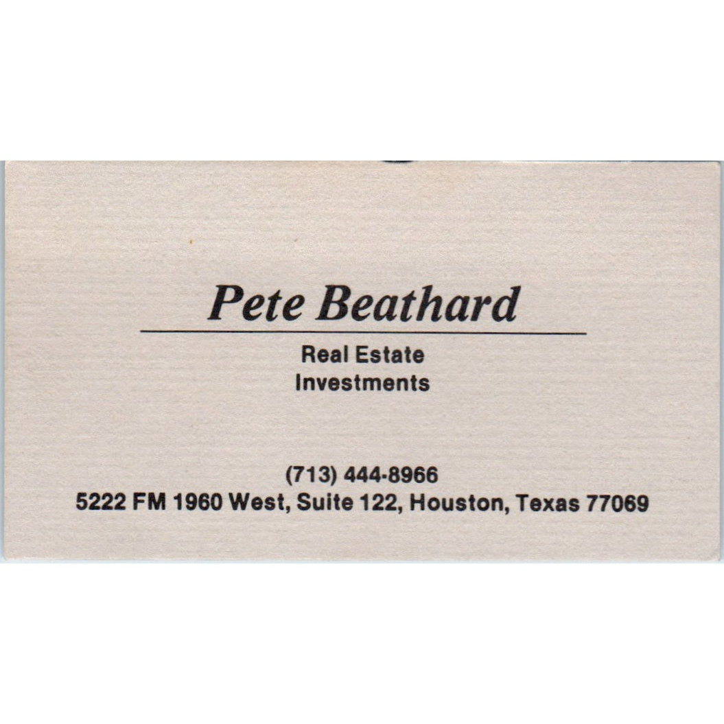 Pete Beathard Real Estate Houston TX Vintage Business Card SD8-B2